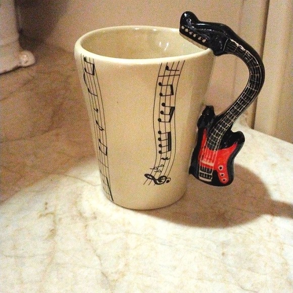 GUITAR Coffee Cup Mug Vintage Antique Musician Music Cup Guitar Handle - Picture 2 of 6